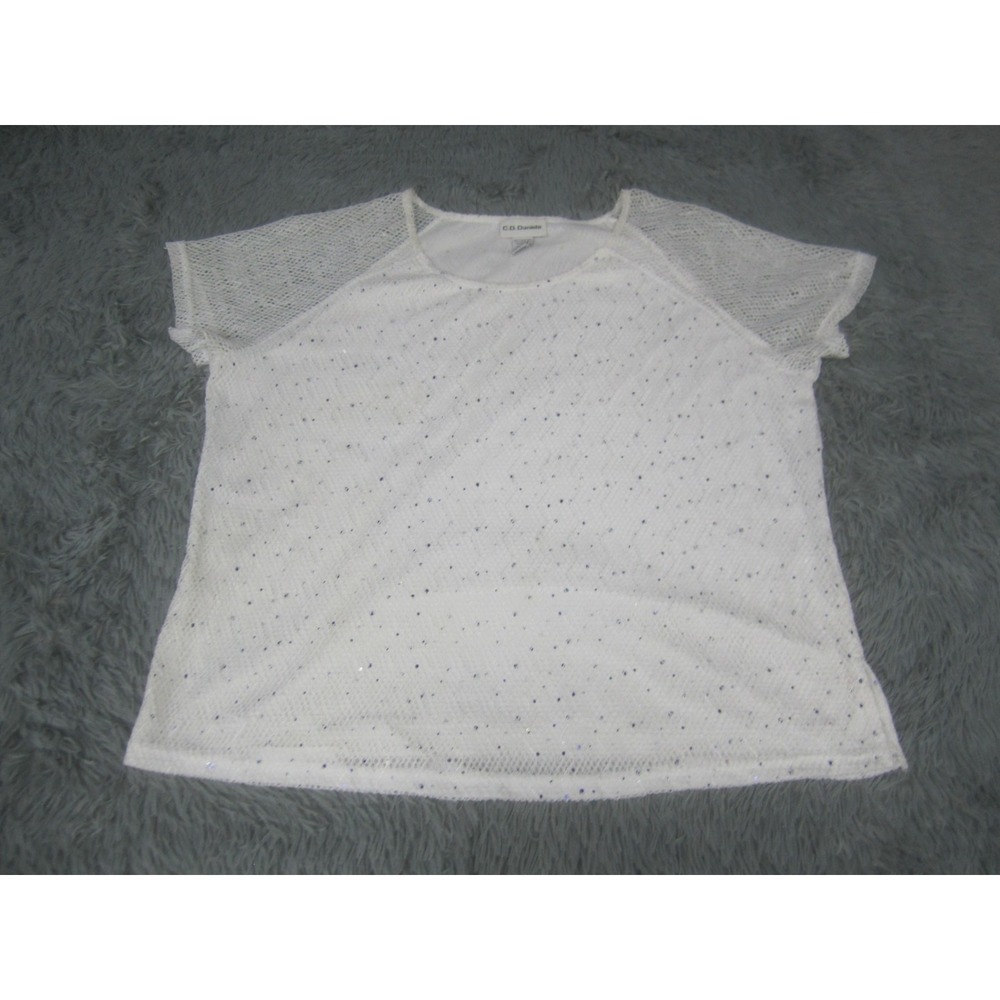 C.D Daniels Blouse Womens 1X Scoop Neck Dotted Short Sleeve Casual Polyester